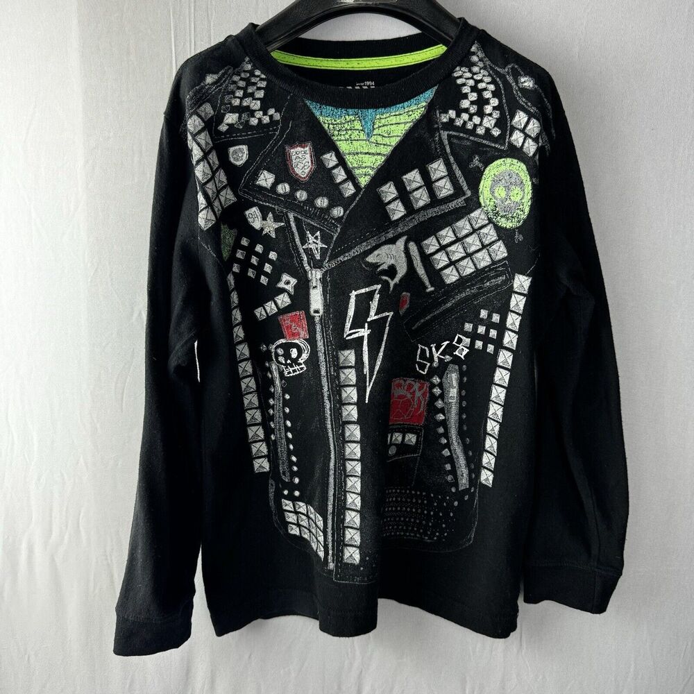 Boys Graphic Sweatshirt Old Navy Rock Theme Black Cotton Size S/P (6-7)